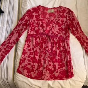 Hot pink red floral long sleeve blouse